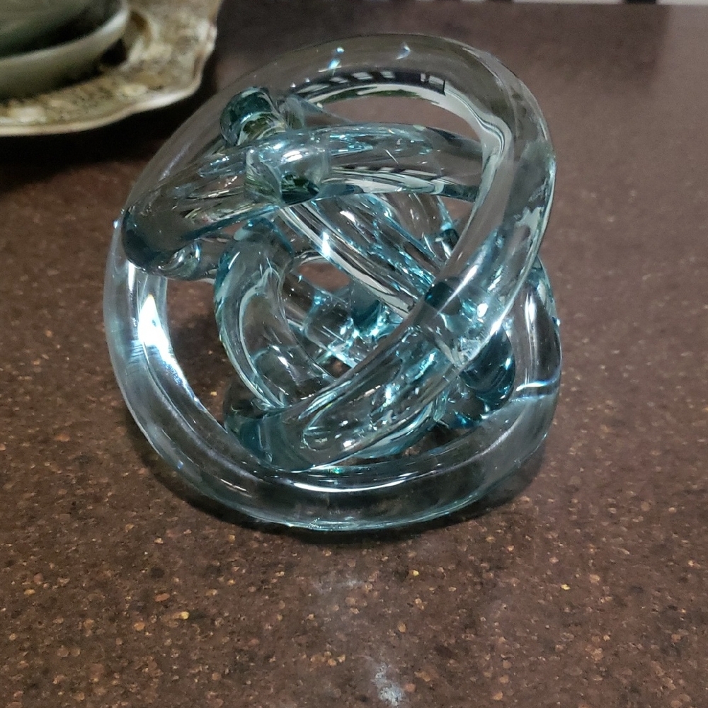 Vintage Decorative Orbit Glass Decor Ball Endless Knot Oil Slick Teal Art Glass